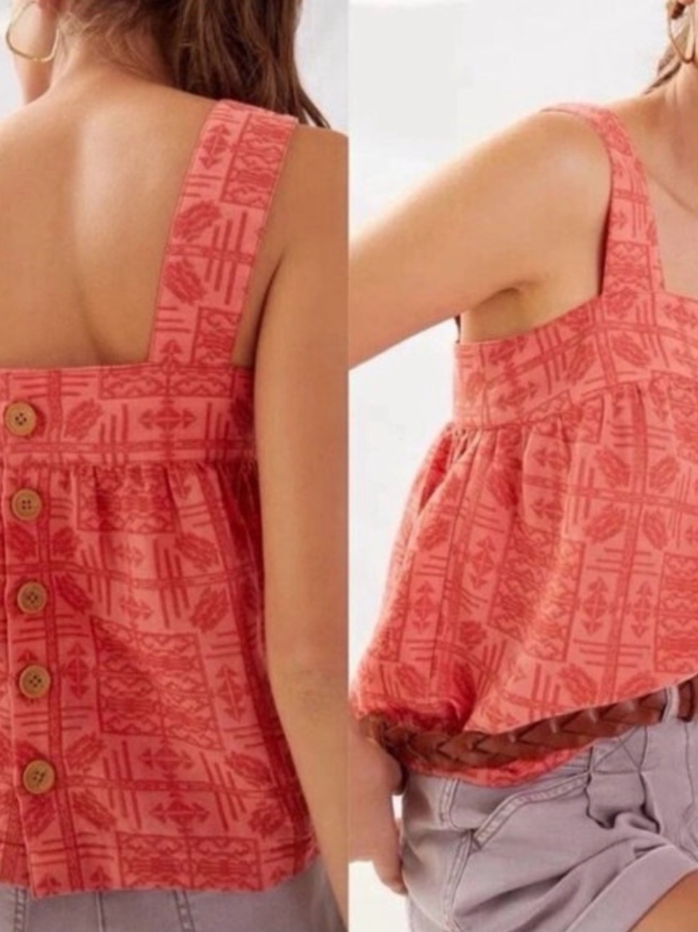 Anthropologie Coral Printed Tank Top